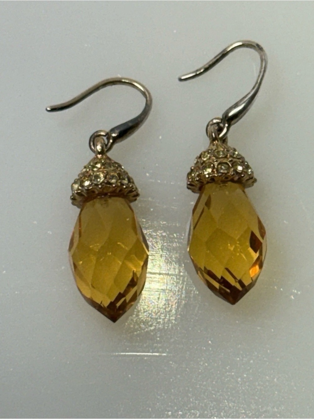 Vintage New Monet Gold-Tone Amber Stone 1/4" Hang Dangle Earrings